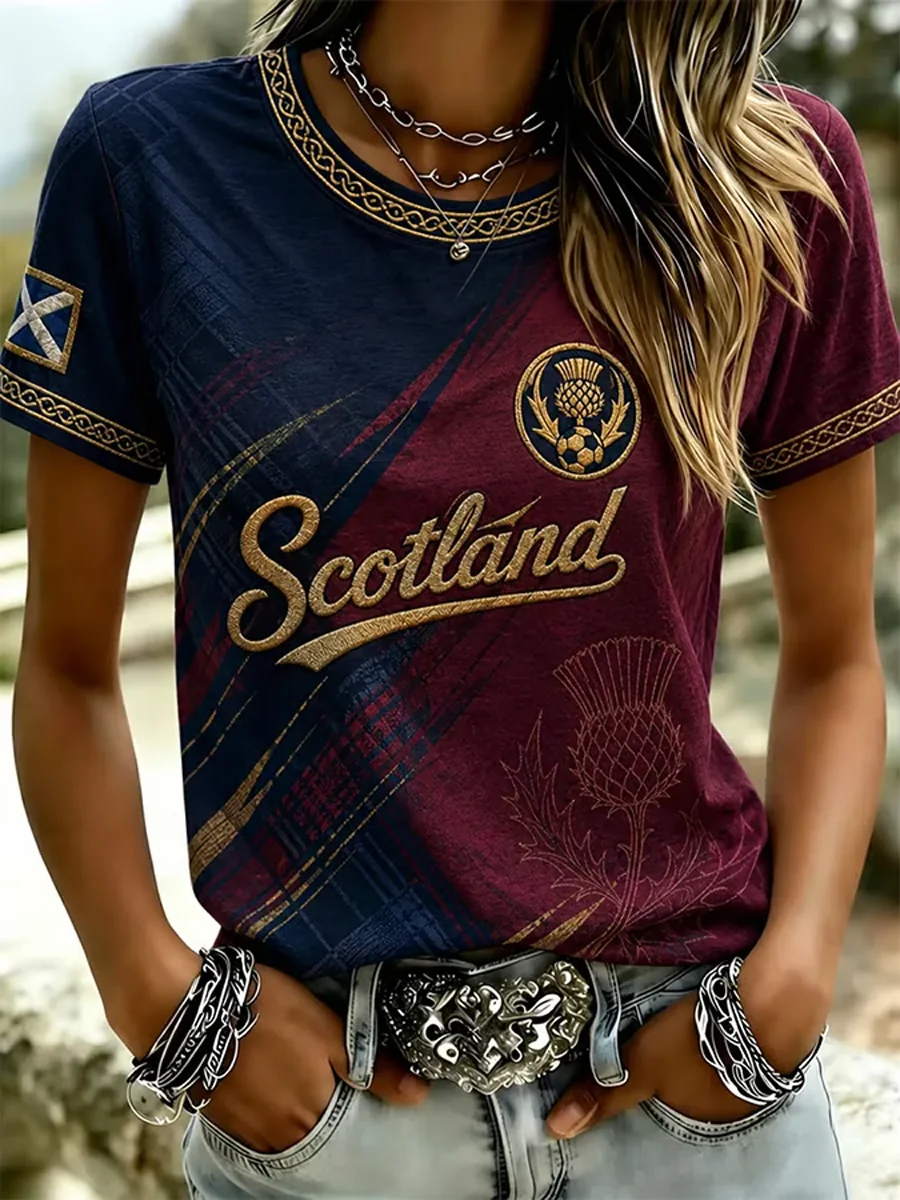 Women's UK Football Lover Scotland Printed short-sleeved T-shirt - Image 3