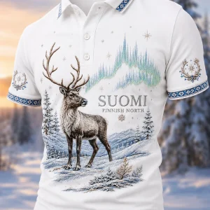 Miesten Suomen Lapin poroja esittelevä maisemapaita
