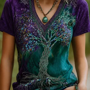 Vintage Viking-Inspiroitu pohjoismainen taide Print Casual Top.