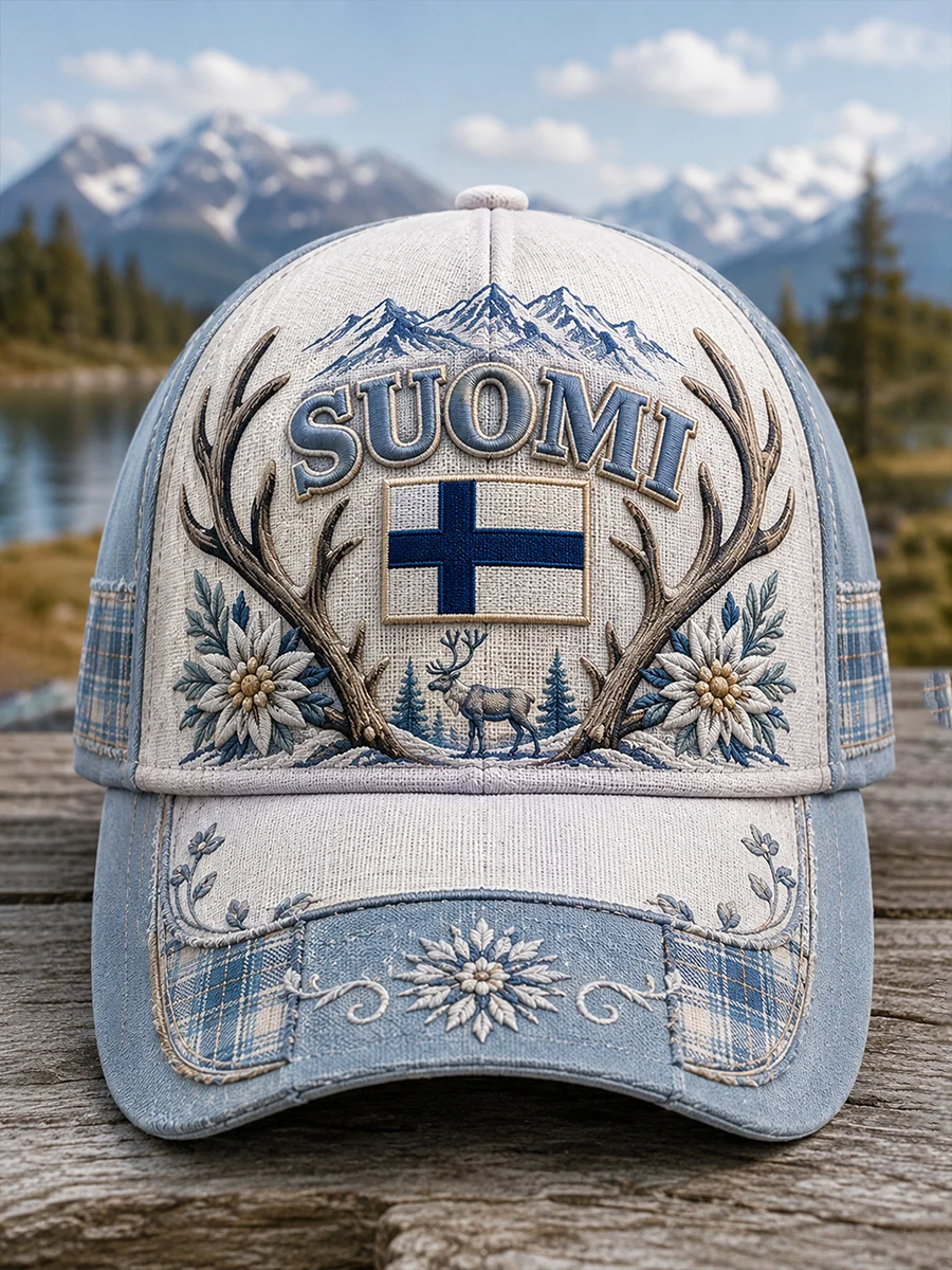 Unisex-suunniteltu suomalainen arktinen porotaidepainatus, rento pipo