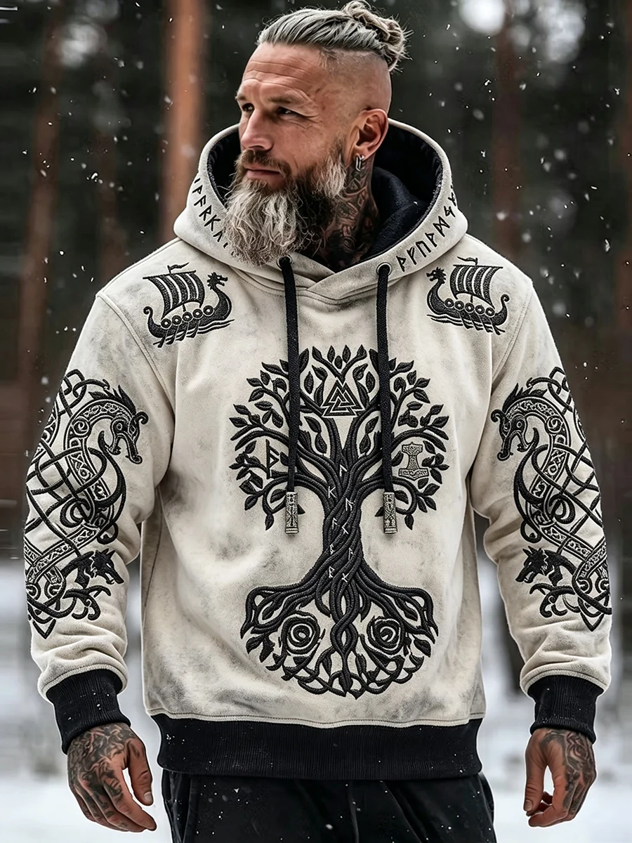 Miesten Viking Inspiroitu kelttinen tulostus ylikokoinen huppari - Image 2