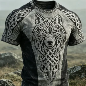 Miesten Viking Wolf Fenrir Celtic Knot Contrast Tulosta lyhythiha T-paita