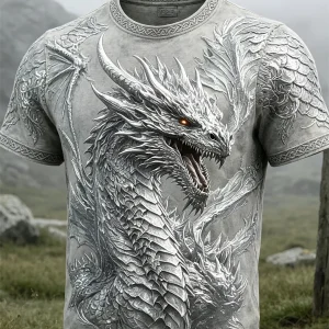 Miesten Viking Silver Dragon Celtic Solmu Tulosta lyhythiha t-paita