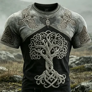 Miesten Viking Tree of Life & Ravens Celtic Solmu Tulosta lyhythiha t-paita