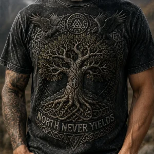 Viking Maailman puu “NORTH KOSKAAN YIELDS” Sattuva T-paiti