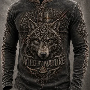 Viking Wolf WILD luonnollinen Casual Henley Paitalta
