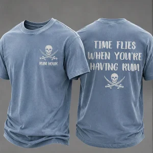 Miesten "Aika lentää kun olet ottamassa rommia" Hauskaa Pirate Rum Casual Unisex T-paitaa