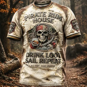 Miesten Pirate-Print 3D-paneeli Casual T-paito