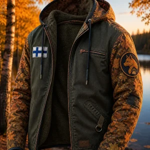 Viihtyisä Zip-Up Casual Hoodie Retro suomalainen taide Print