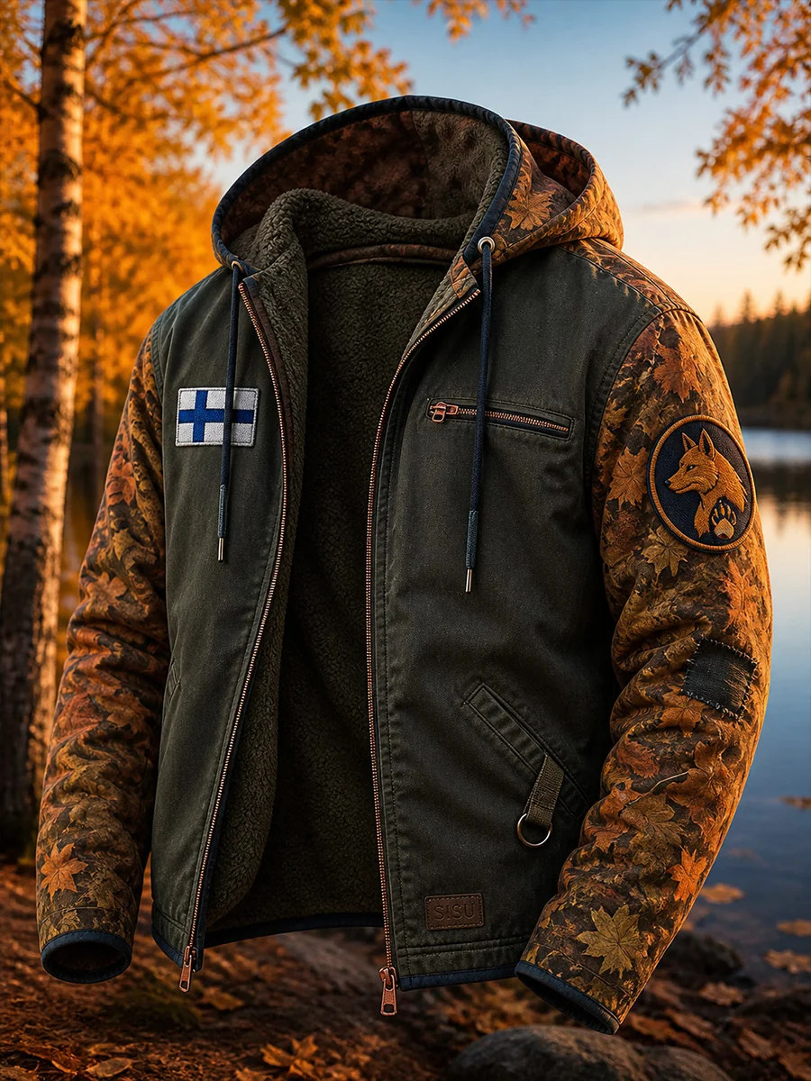 Viihtyisä Zip-Up Casual Hoodie Retro suomalainen taide Print - Image 2