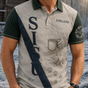 Retropainatuksella varustettu suomalainen taidetilkkutyylisen t-paidan vapaa-ajan polo-paita