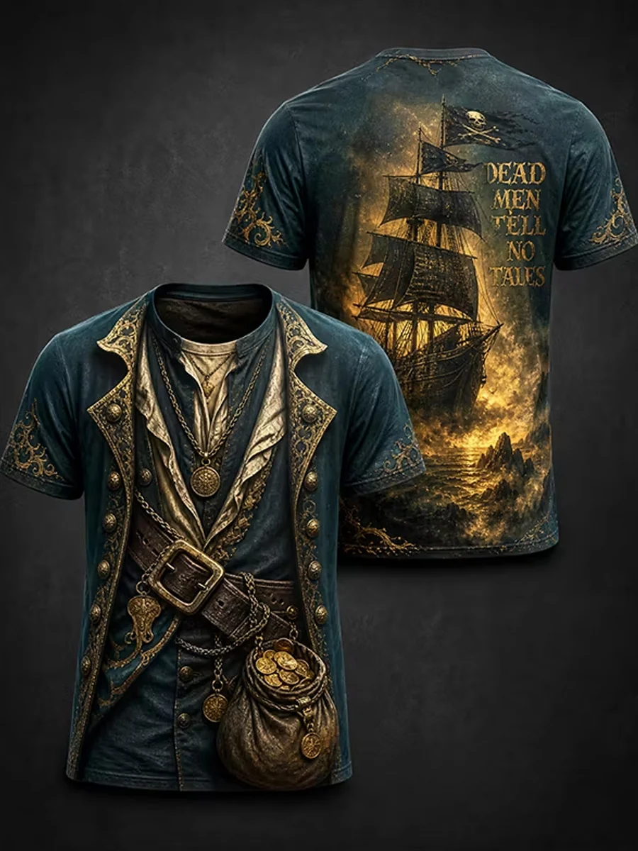 Vintage tumma Pirate-Punk graafinen Casual T-paita - Image 2
