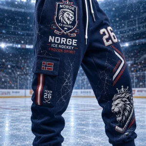 Idrettsbukser med print inspirert av herrehockey på is