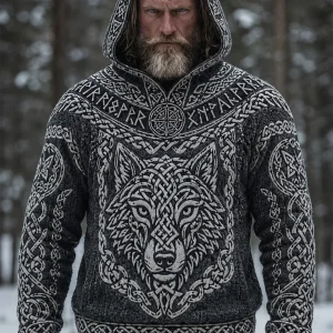 Miesten Viking susi pää kuvio suunnittelu rento lämmin jäljitelmä villapaiden