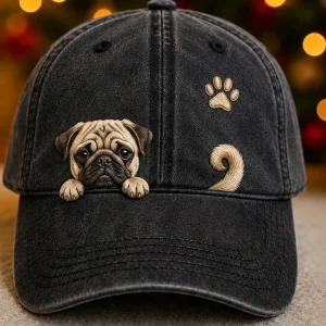 Söpö Peeking Pug Dog & Puw Tulosta Vintage Pesty Hatta