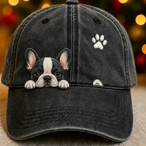 Söpö Peeking ranskalainen Bulldog & Pussu tulosta Vintage pesty hatti