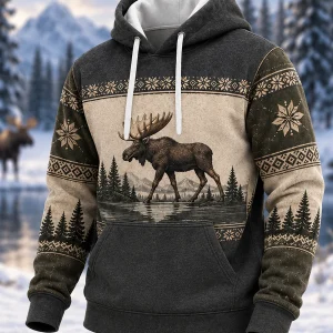Miesten talvi Moose Print Casual Hoodie Print