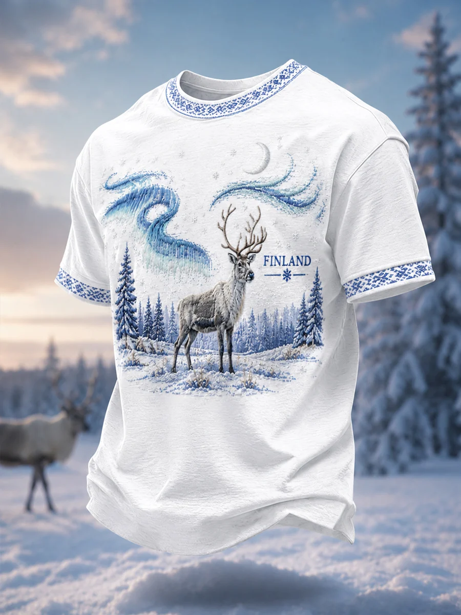 Miesten pohjoismainen poroperintö Print Casual Tee - Image 2