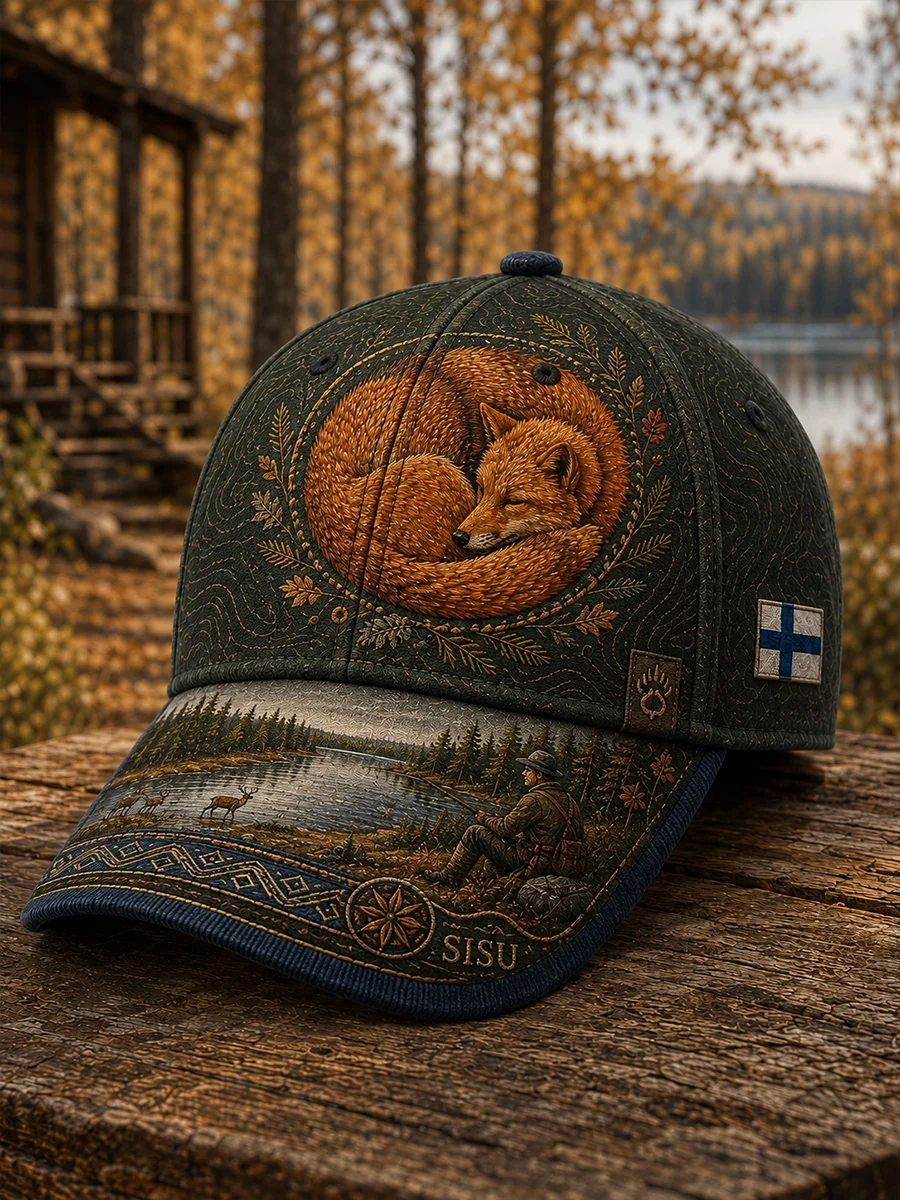 Unisex-vuosisadan vaihteen suomalainen pohjoismainen ajokoirataidepainatus, rento hattu - Image 2