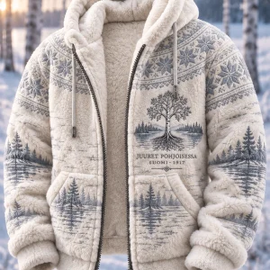 Miesten retro suomalainen itsenäisyyspäivän vetoketjullinen flanellihuppari